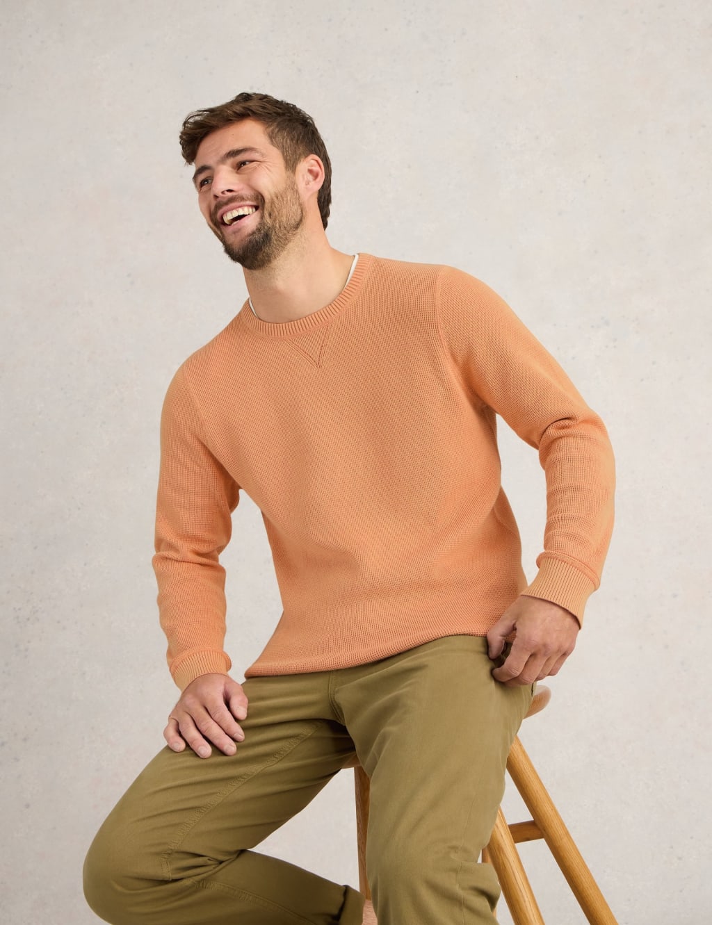 Pure Cotton Textured Crew Neck Jumper
