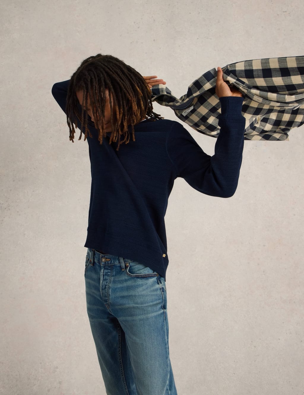 Pure Cotton Textured Crew Neck Jumper