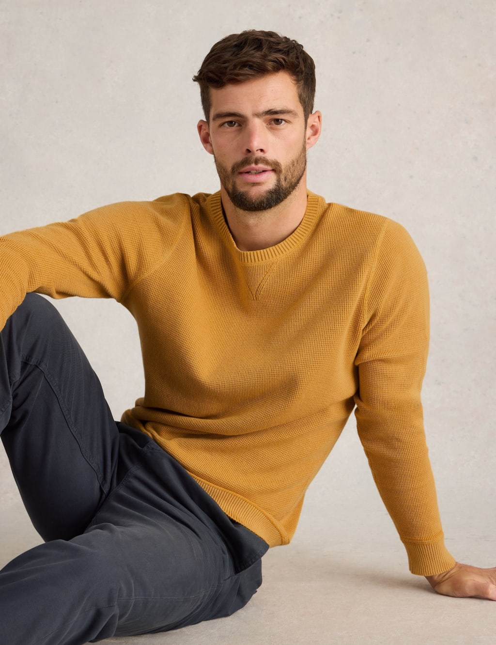 Pure Cotton Textured Crew Neck Jumper