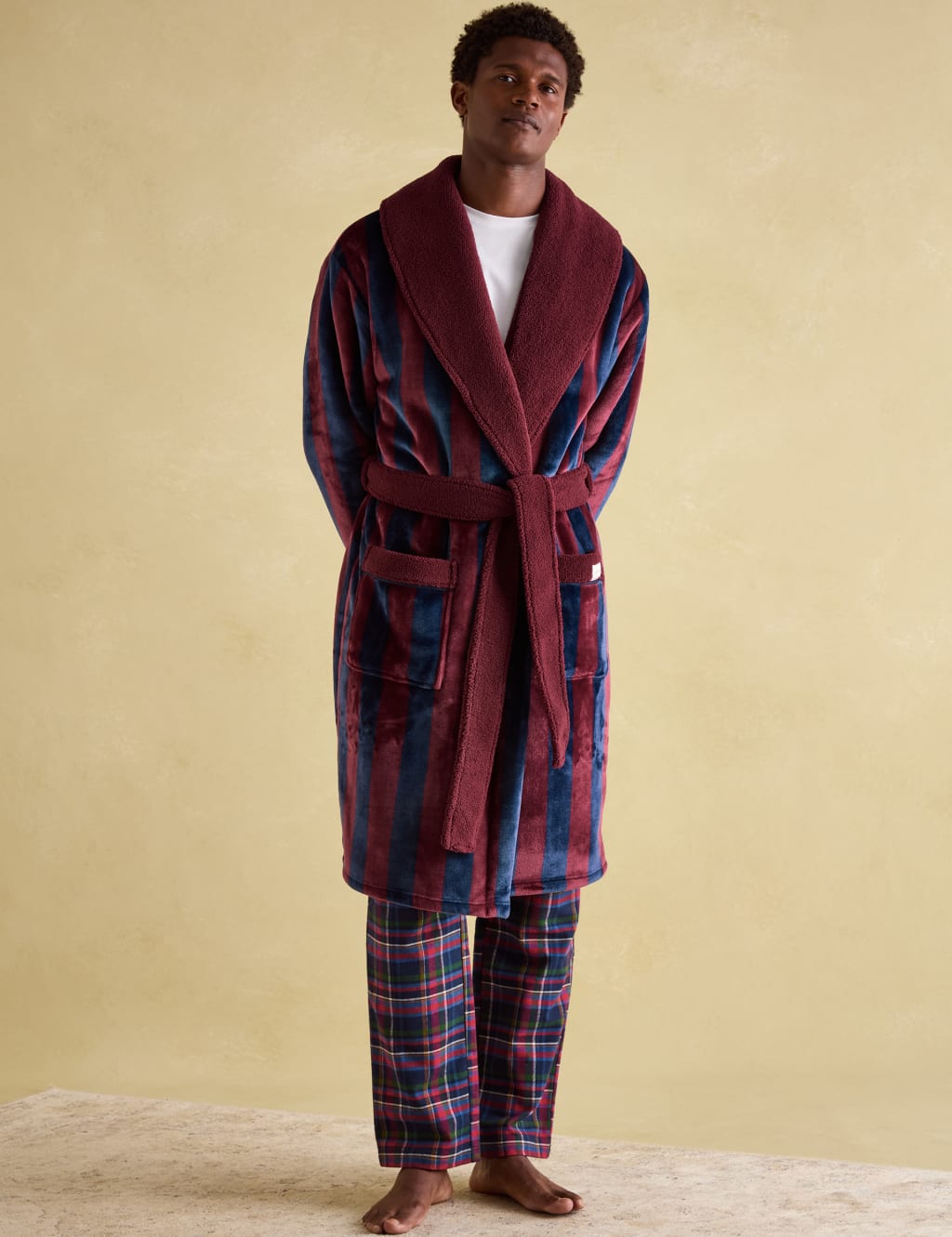 Mens striped towelling dressing gown top