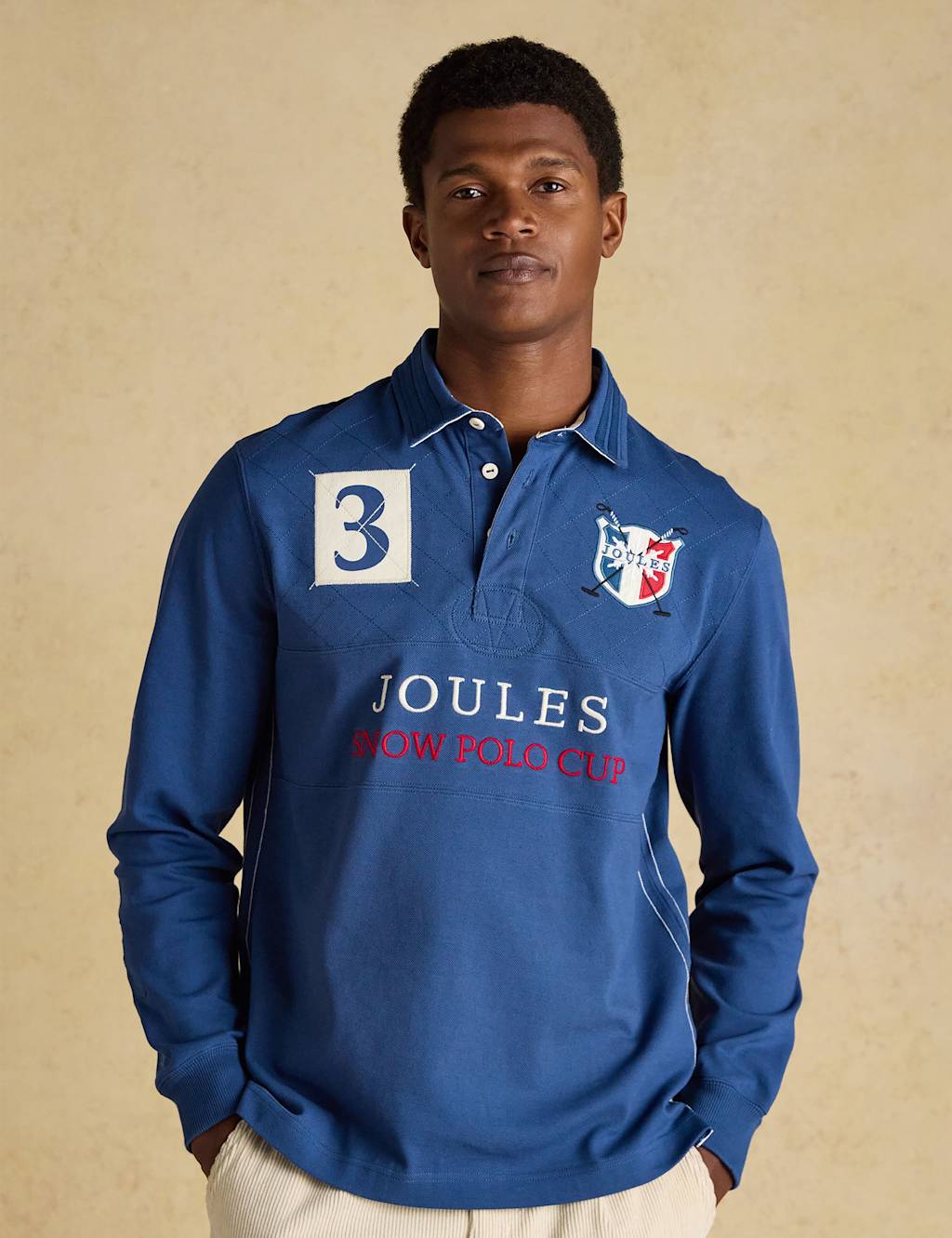 Joules Pure Cotton Long Sleeve Polo Shirt Blue