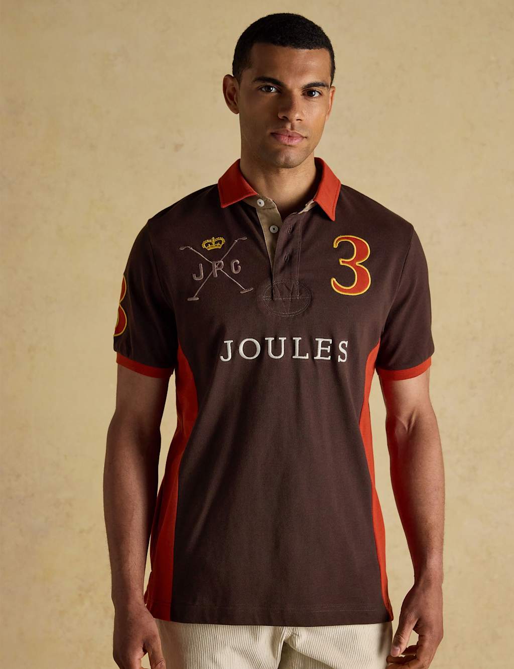 Joules Pure Cotton Embroidered Polo Shirt Brown Mix