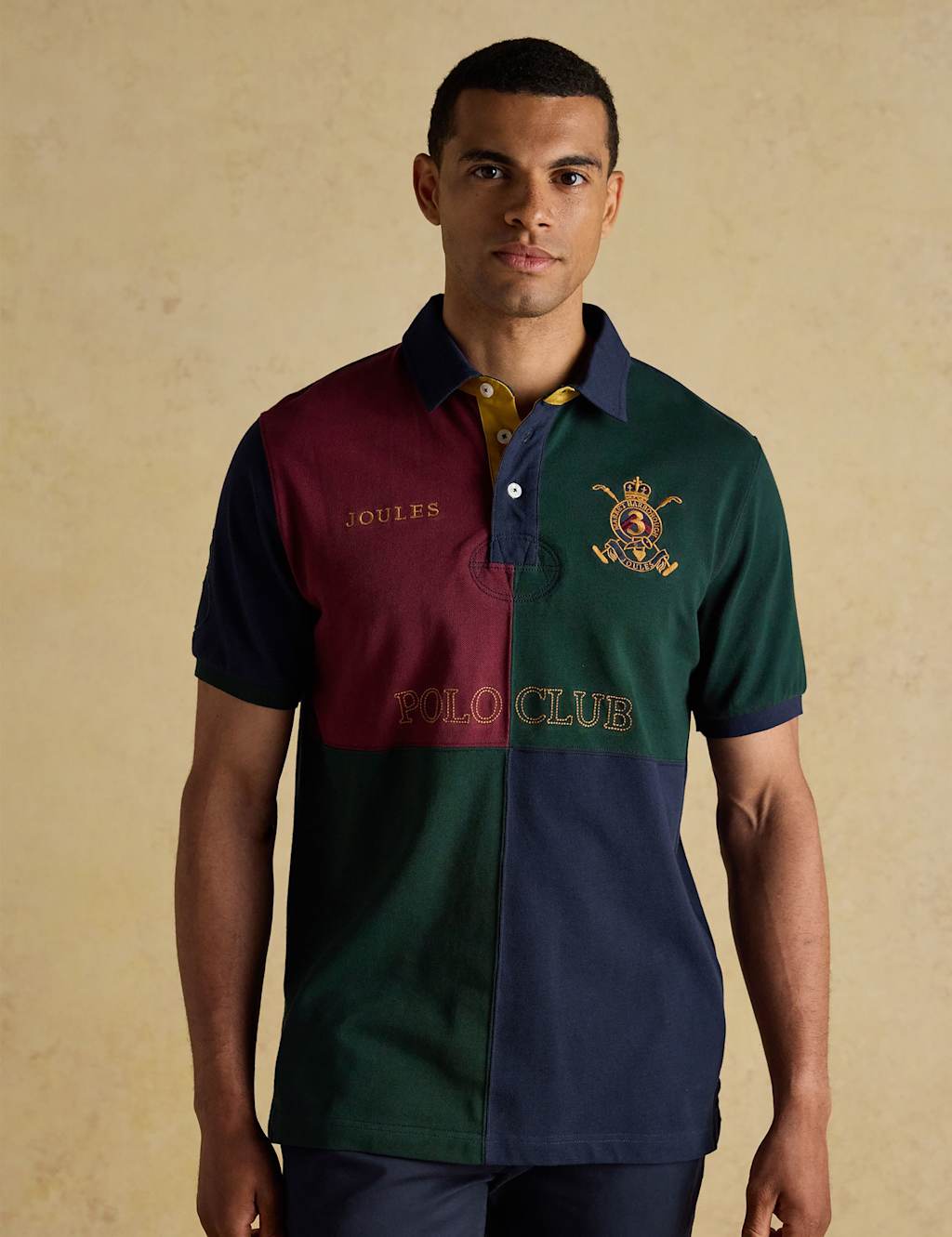 Joules Pure Cotton Harlequin Polo Shirt Green Mix