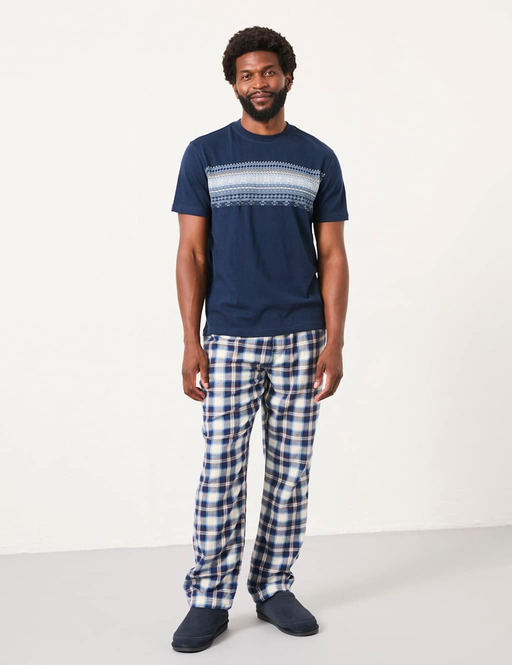 FatFace Pure Cotton Jacquard Fair Isle T-Shirt Navy Mix