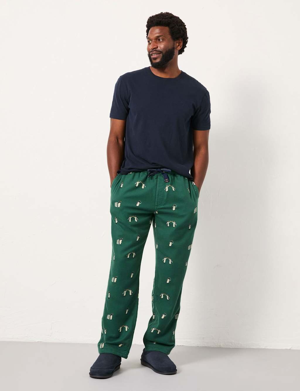FatFace Pure Cotton Penguin Print Pyjama Bottoms Green Mix