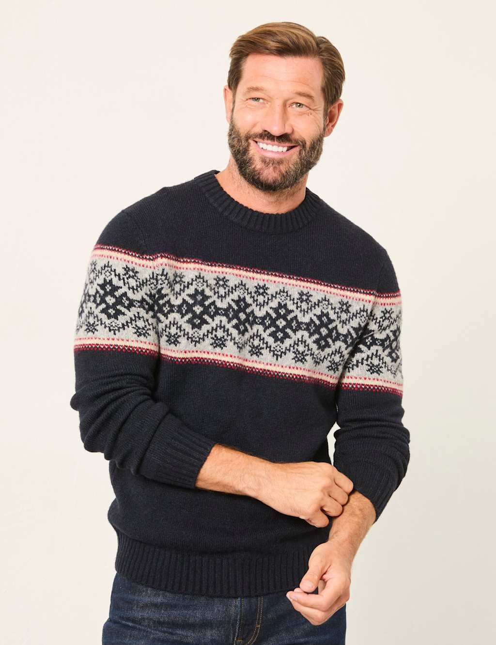 FatFace Fair Isle Crew Neck Jumper Navy Mix
