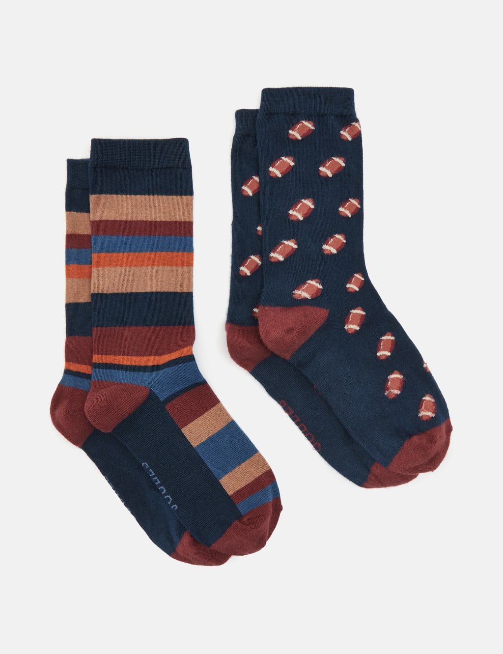 Joules 2 Pack Striped & Rugby Ball Cotton Rich Socks Red Mix