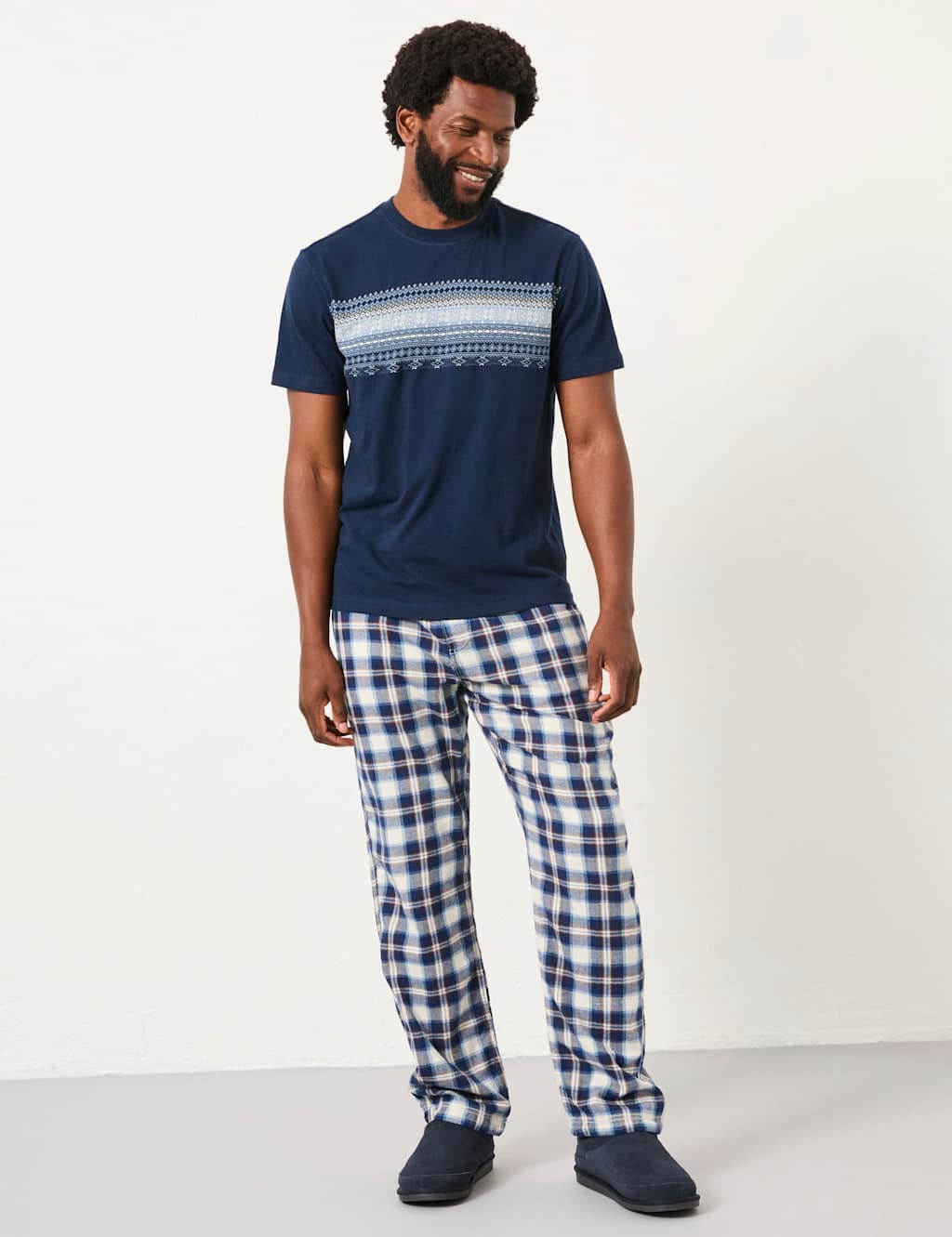 FatFace Pure Cotton Checked Pyjama Bottoms Light Blue Mix