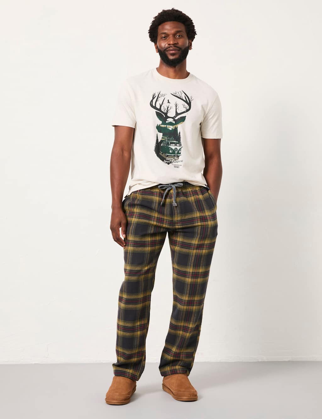 FatFace Pure Cotton Checked Pyjama Bottoms Black Mix