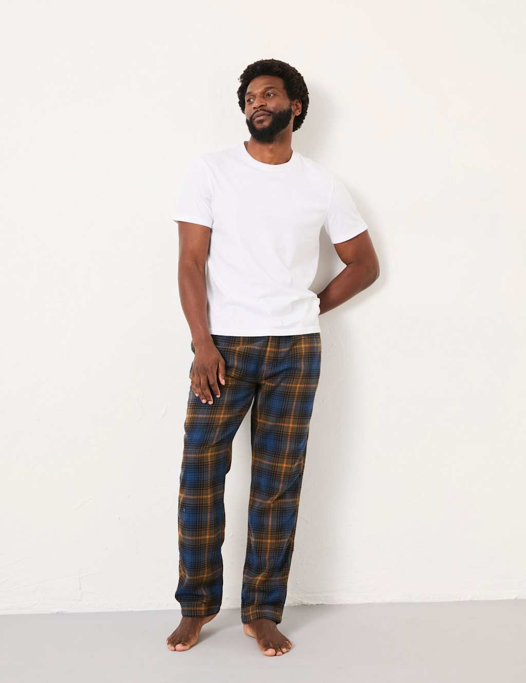 FatFace Pure Cotton Checked Pyjama Bottoms Blue Mix