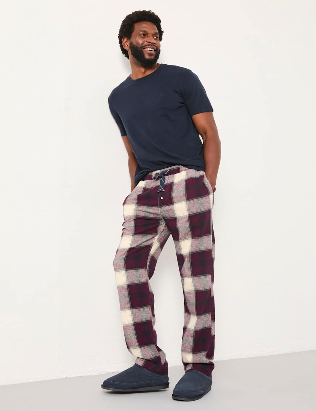 FatFace Pure Cotton Checked Pyjama Bottoms Burgundy Mix
