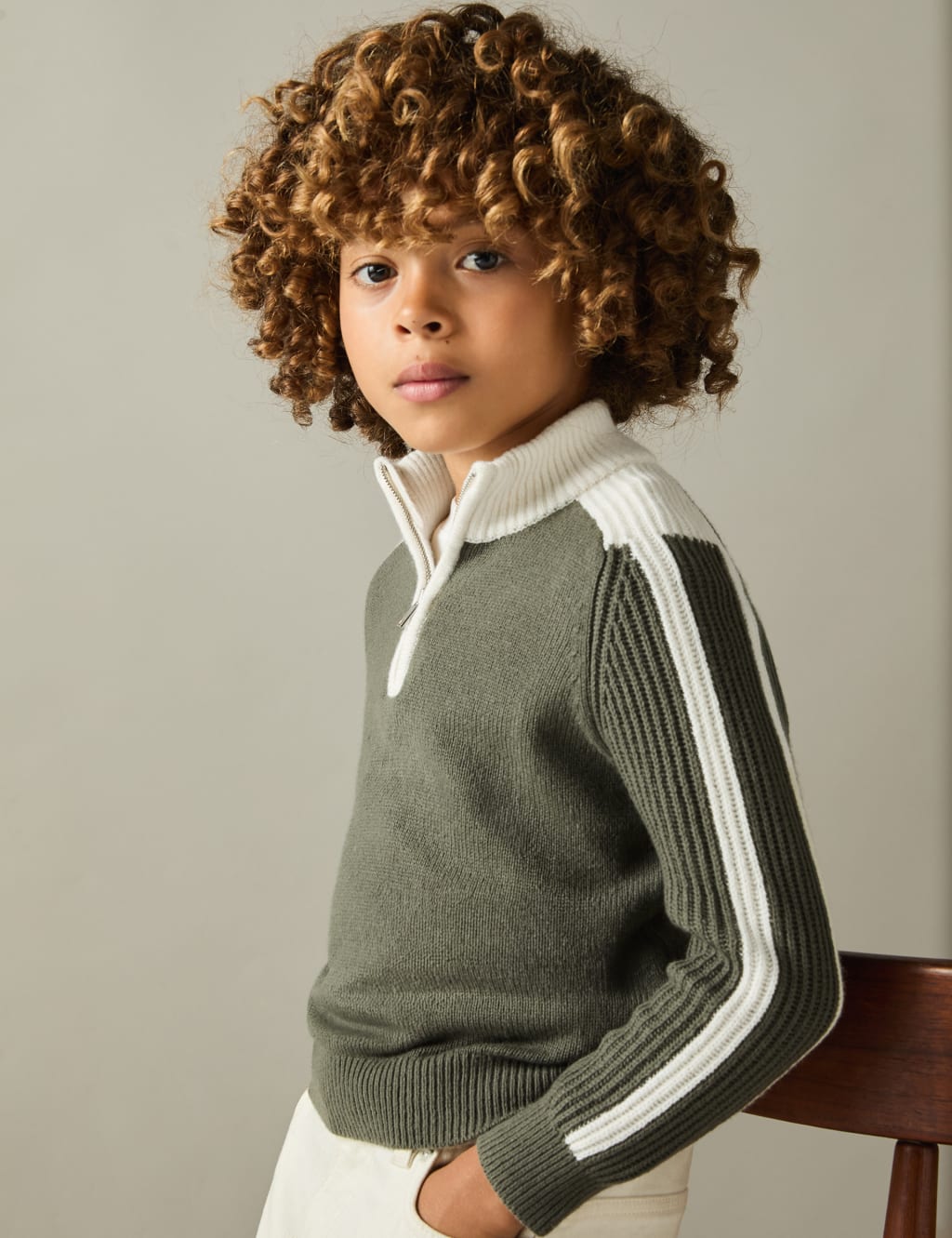 Cotton Blend Half Zip Jumper with Wool (3-14 Yrs)
