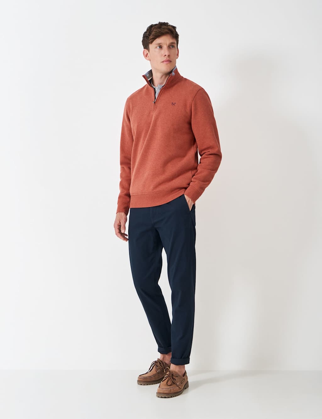 Crew Clothing Cotton Rich Half Zip Sweatshirt Orange