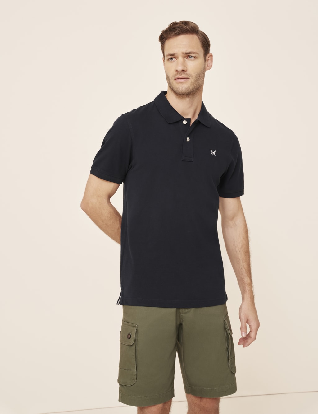 Crew Clothing Pure Cotton Pique Polo Shirt Navy