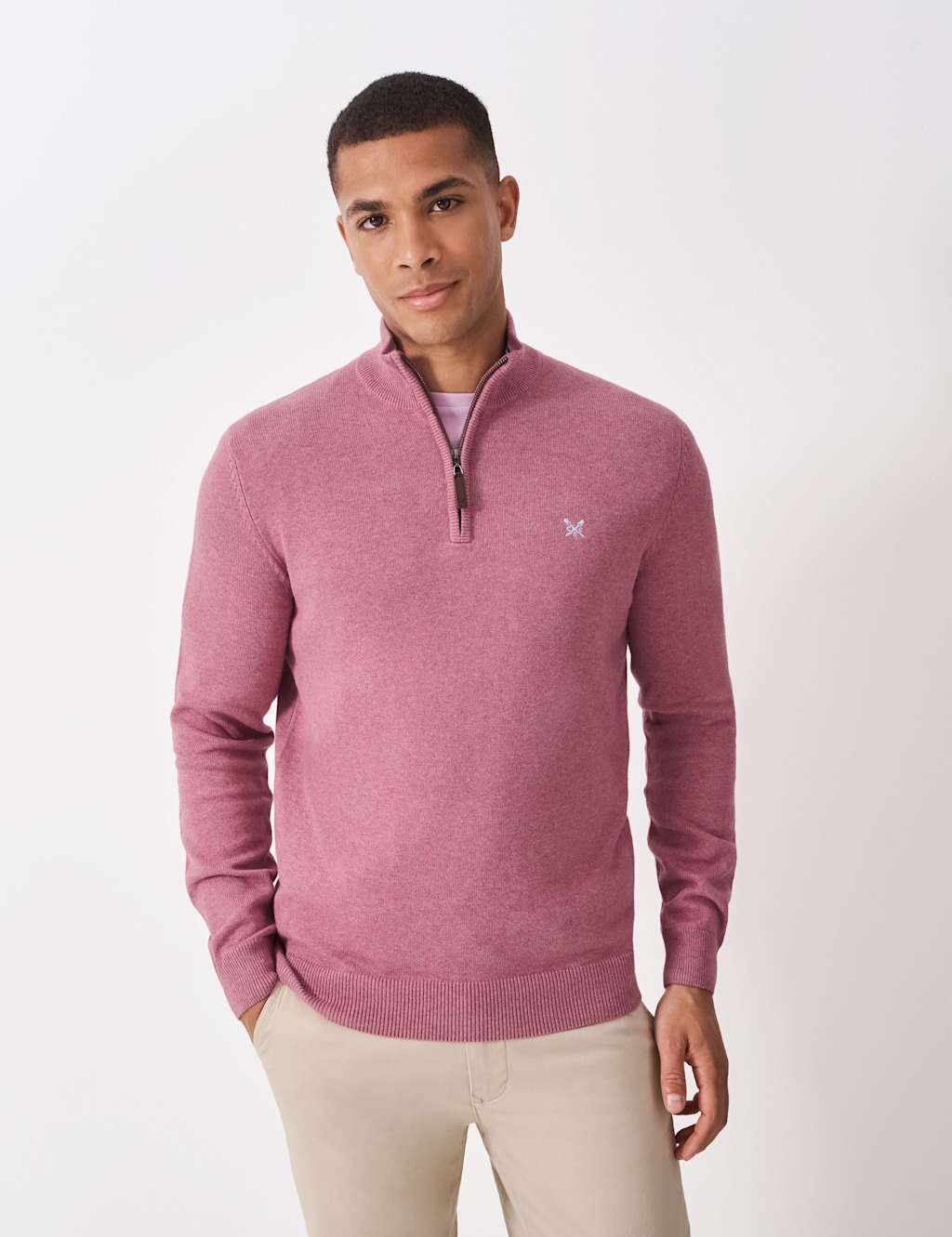 Crew Clothing Pure Cotton Half Zip Jumper Pink