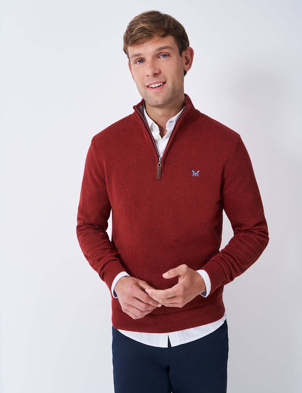 Crew Clothing Pure Cotton Half Zip Jumper Red