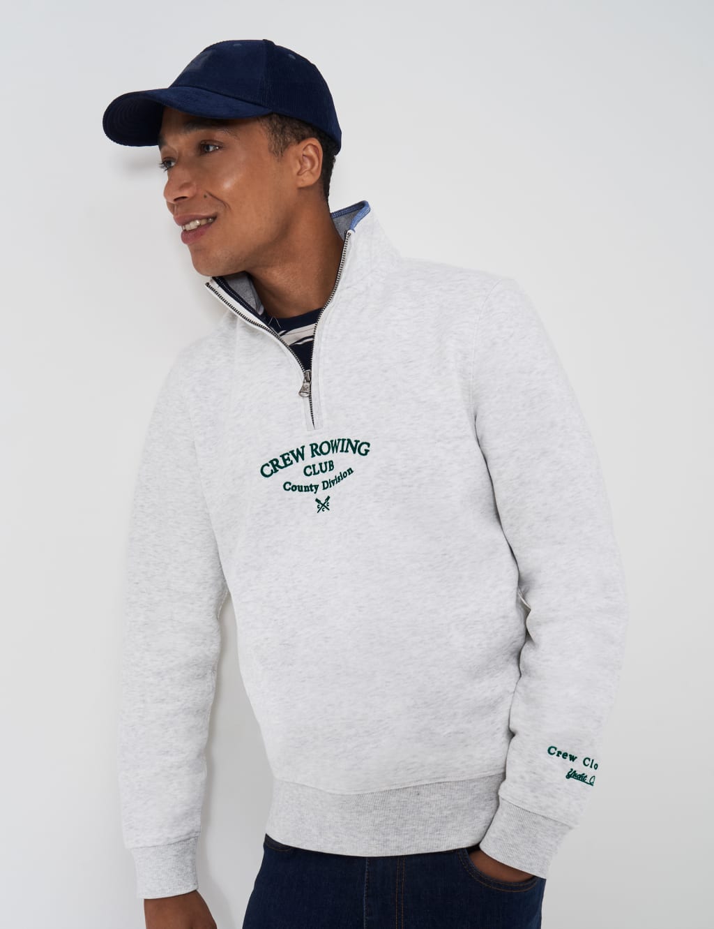 Cotton Rich Embroidered Half Zip Sweatshirt