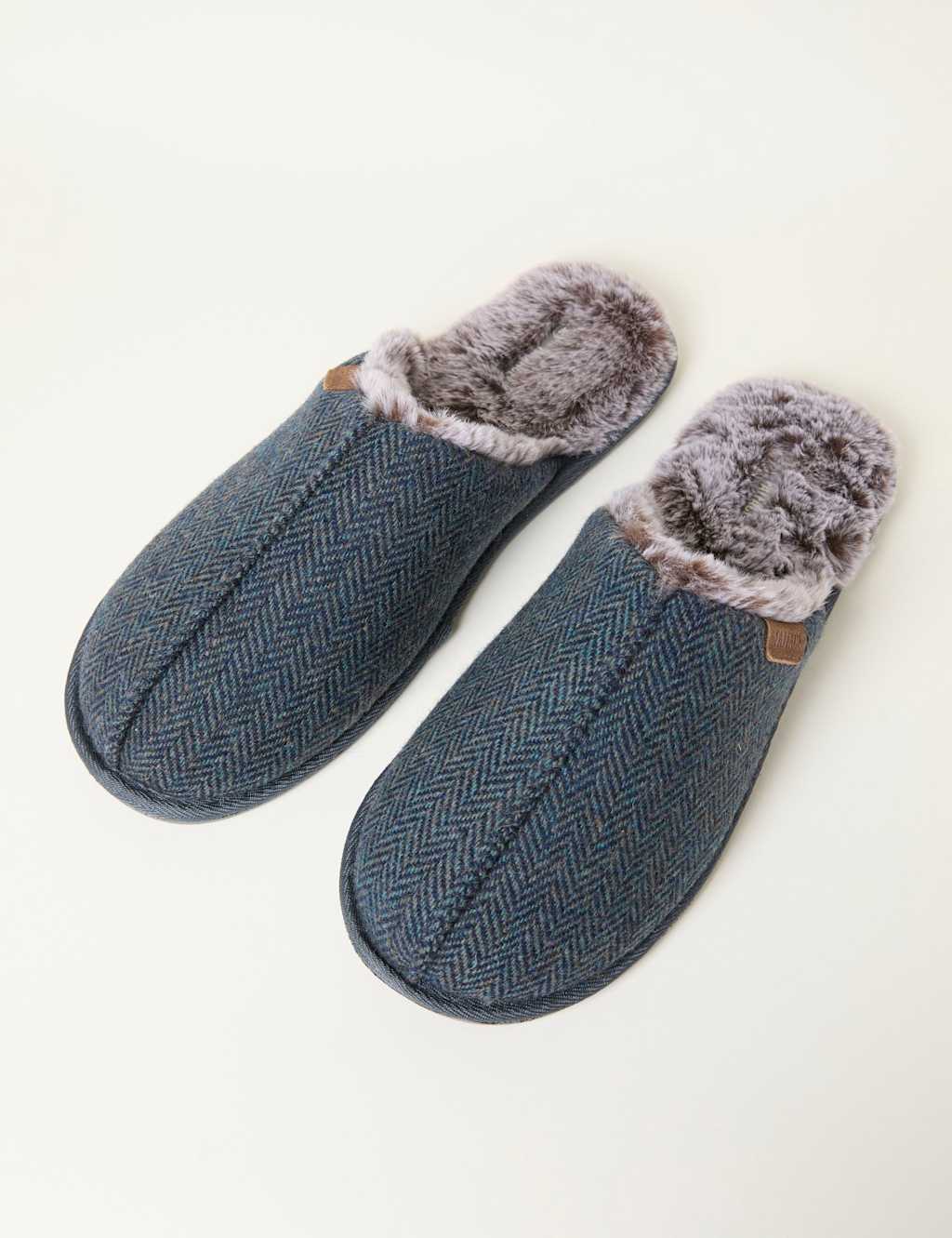 FatFace Checked Mule Slippers Blue