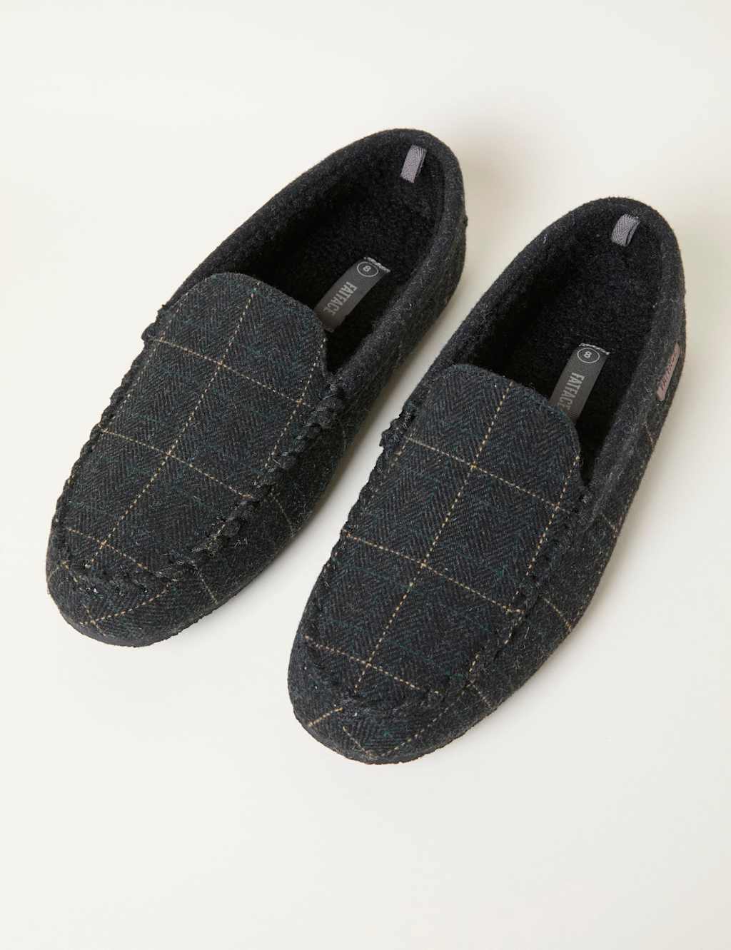 FatFace Checked Moccasin Slippers Green Mix
