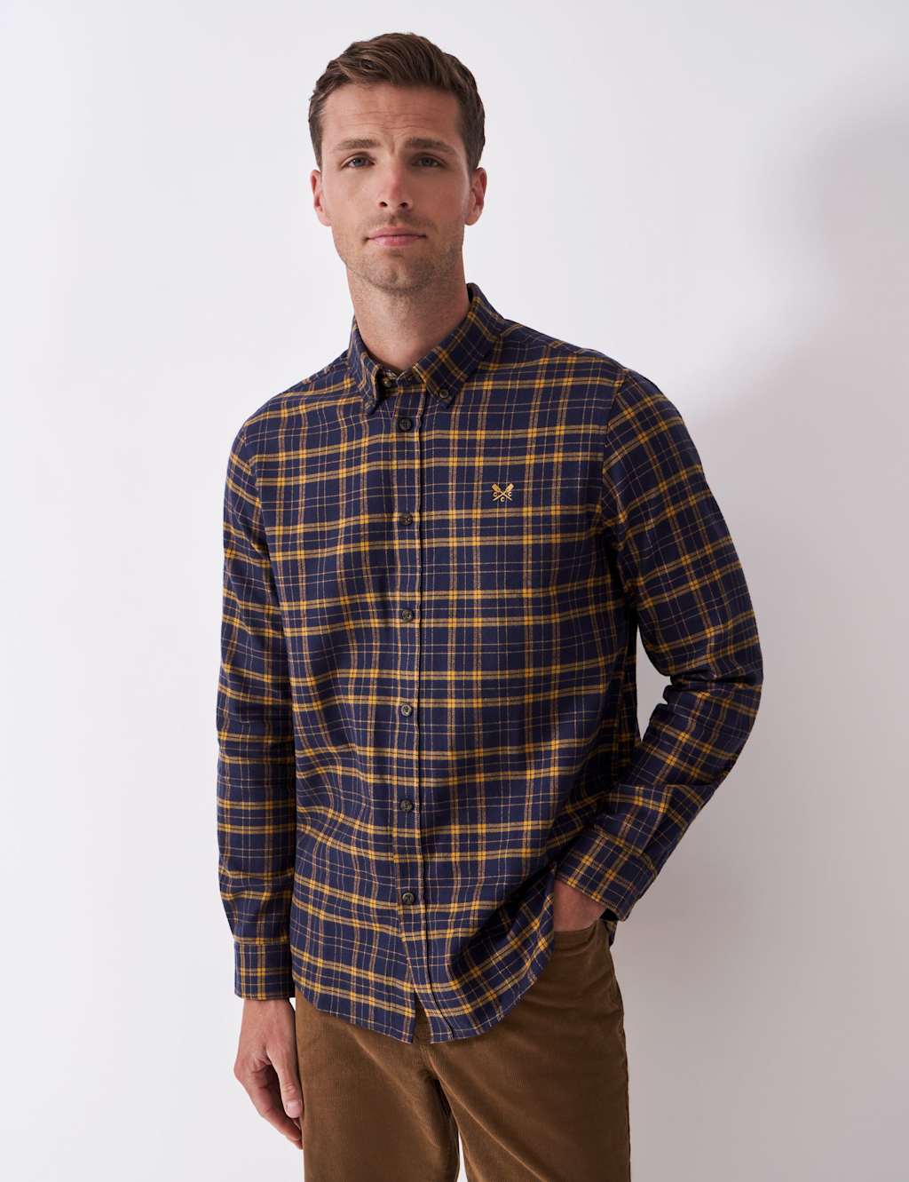 Crew Clothing Regular Fit Flannel Checked Shirt Navy Mix