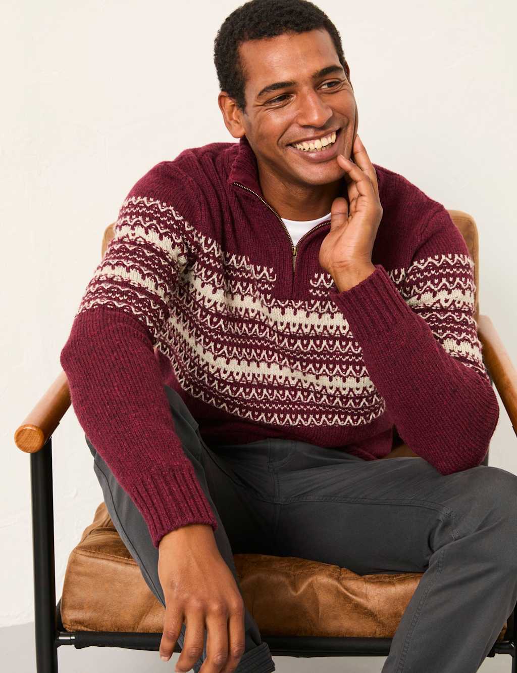 FatFace Wool Blend Fair Isle Half-Zip Jumper Red Mix