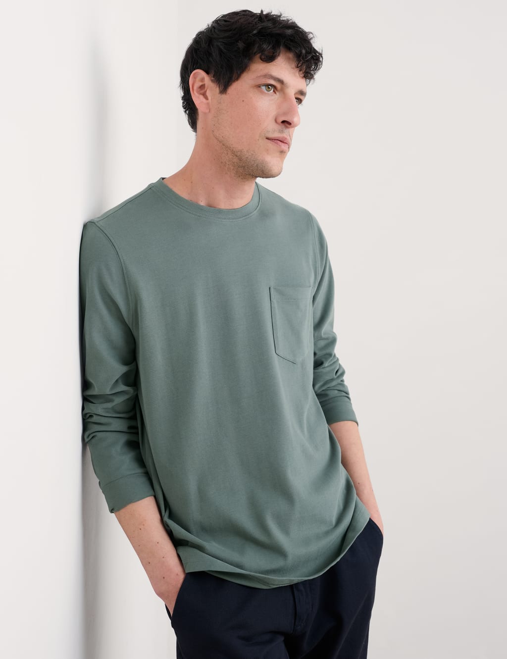 Pure Cotton Crew Neck Long Sleeve Top