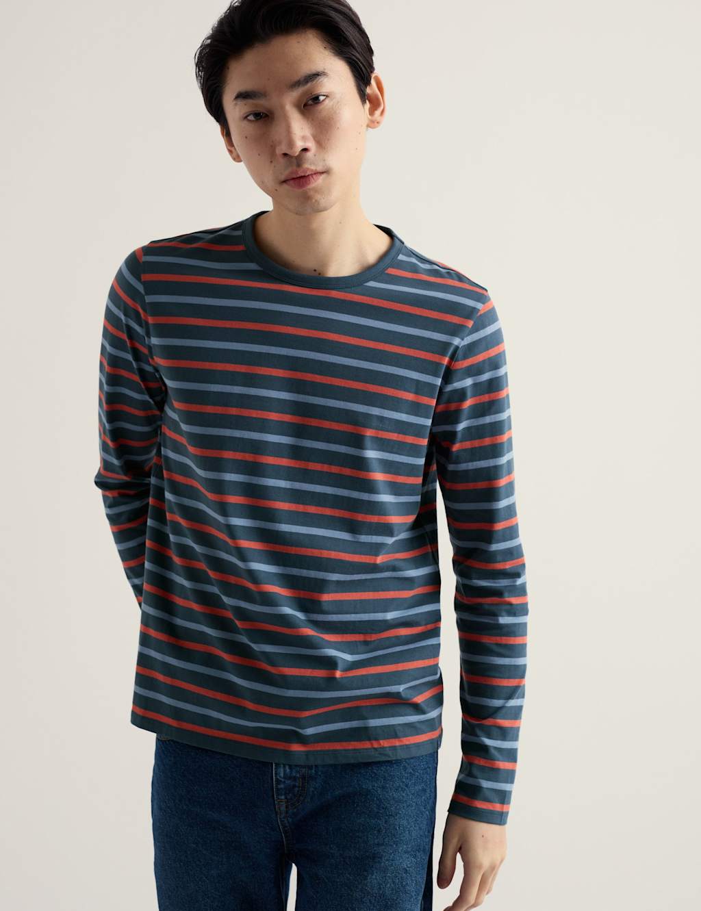 Seasalt Cornwall Men's Pure Cotton Striped Crew Neck Top - L - Navy Mix - Available at M&S