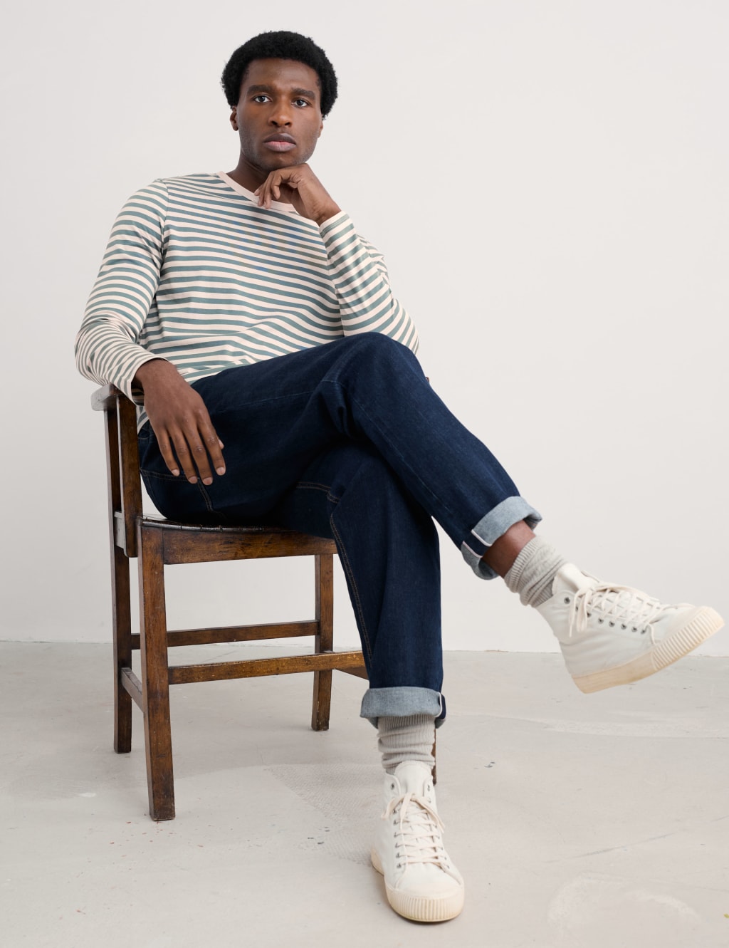 Pure Cotton Striped Crew Neck Top