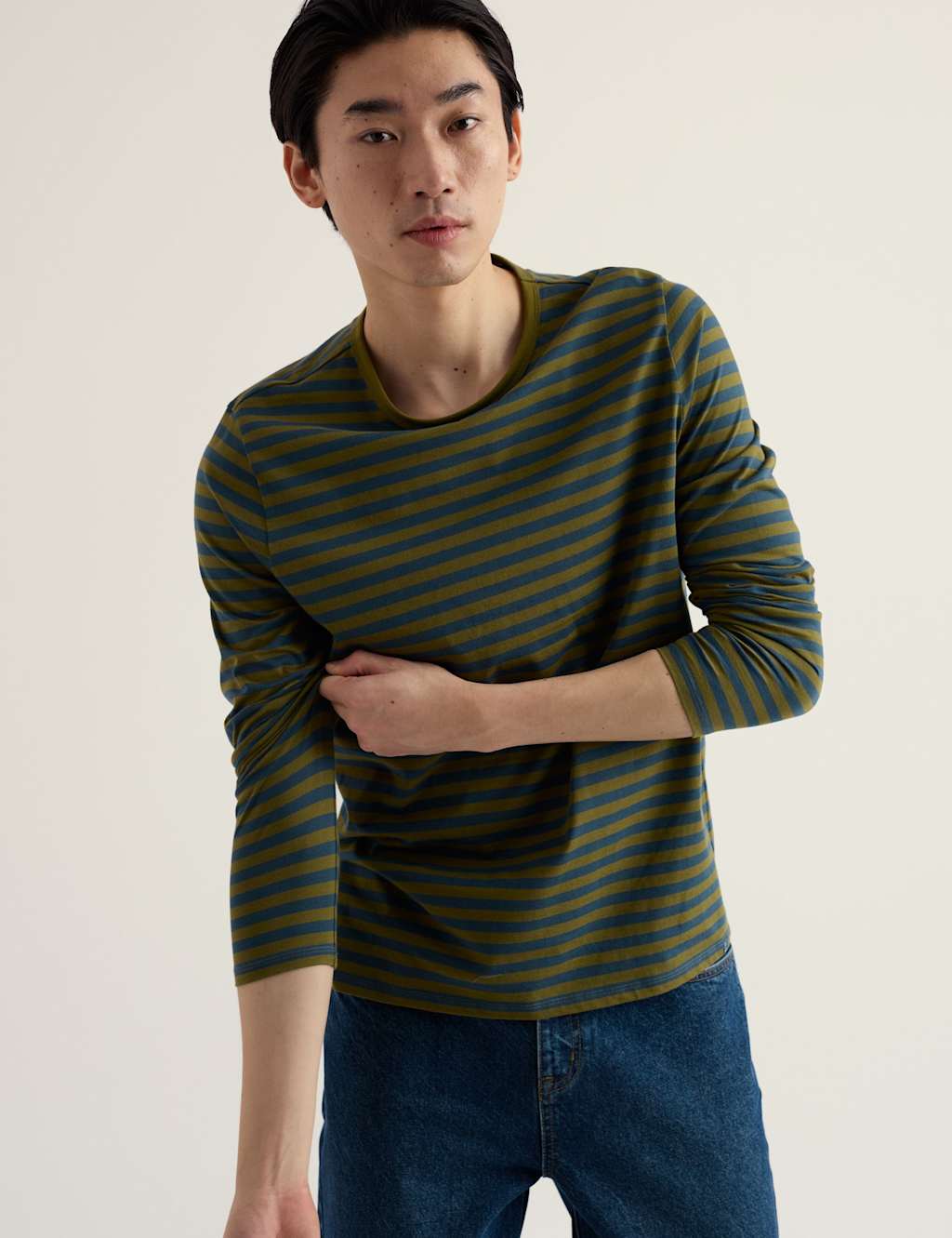 Seasalt Cornwall Men's Pure Cotton Striped Crew Neck Top - L - Dark Green Mix - Available at M&S