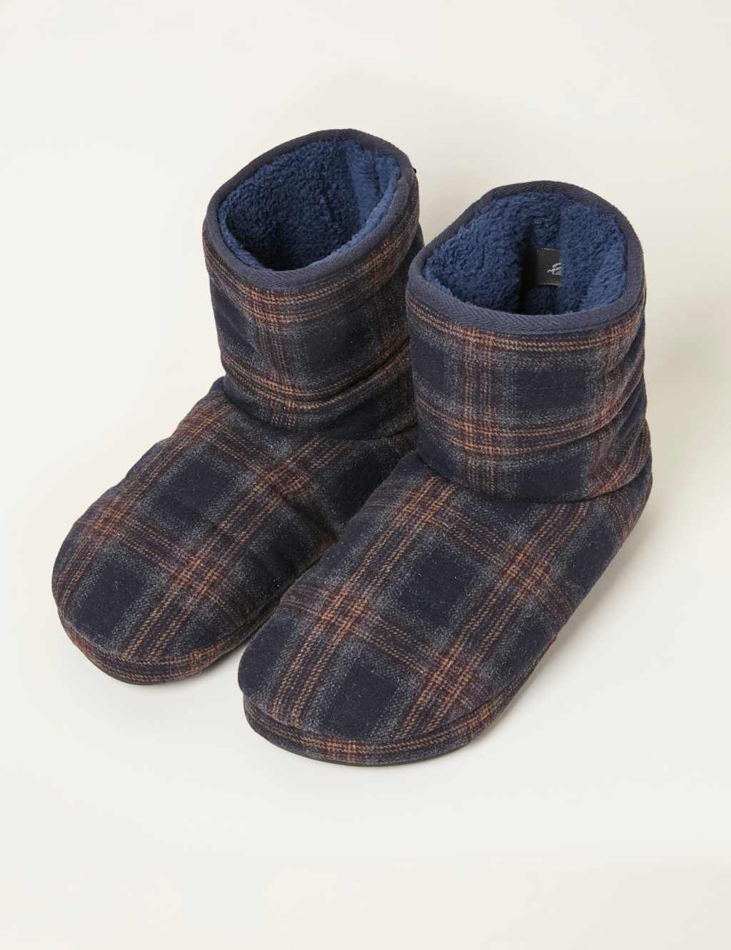 FatFace Checked Slipper Boots Navy Mix