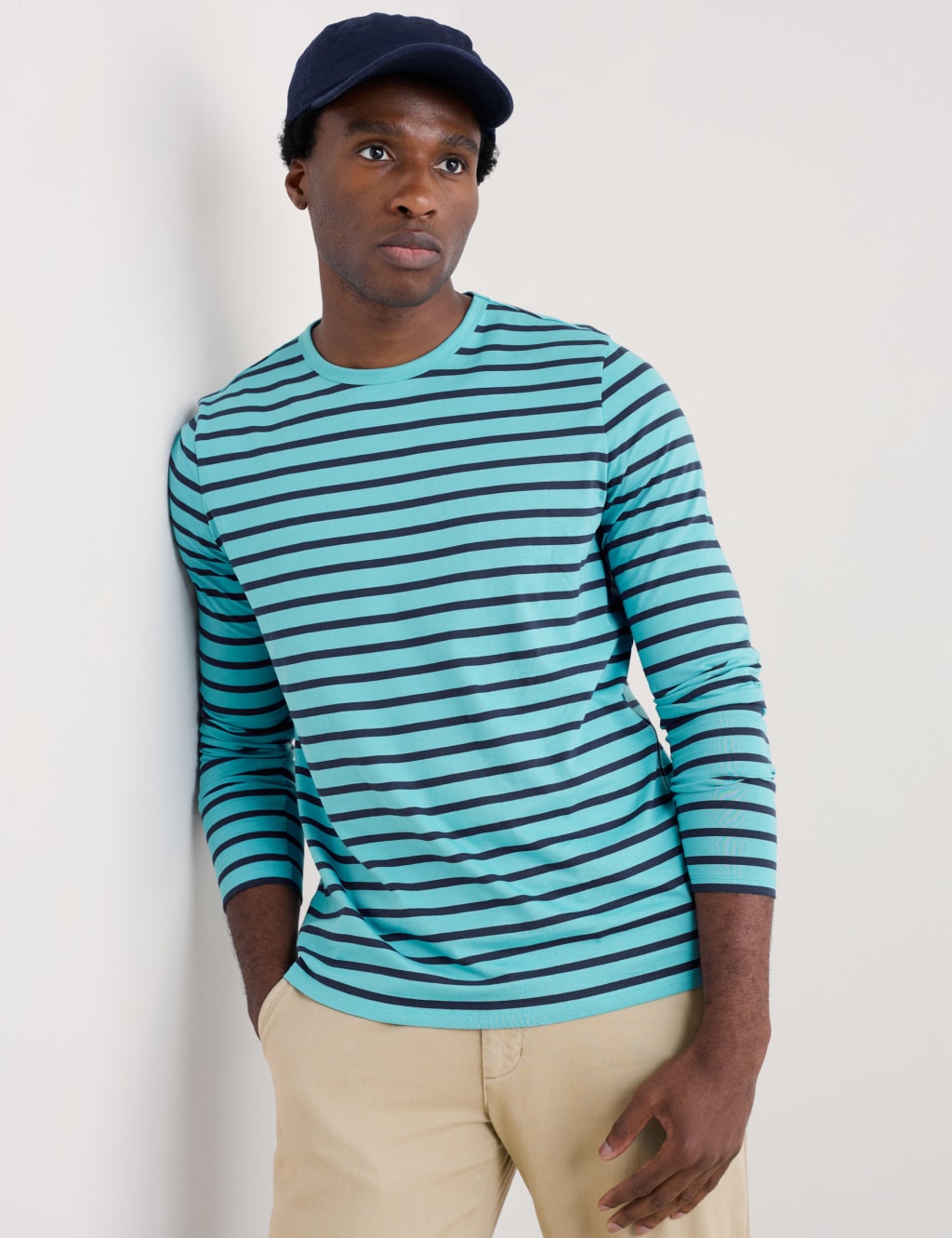 Pure Cotton Striped Crew Neck Top