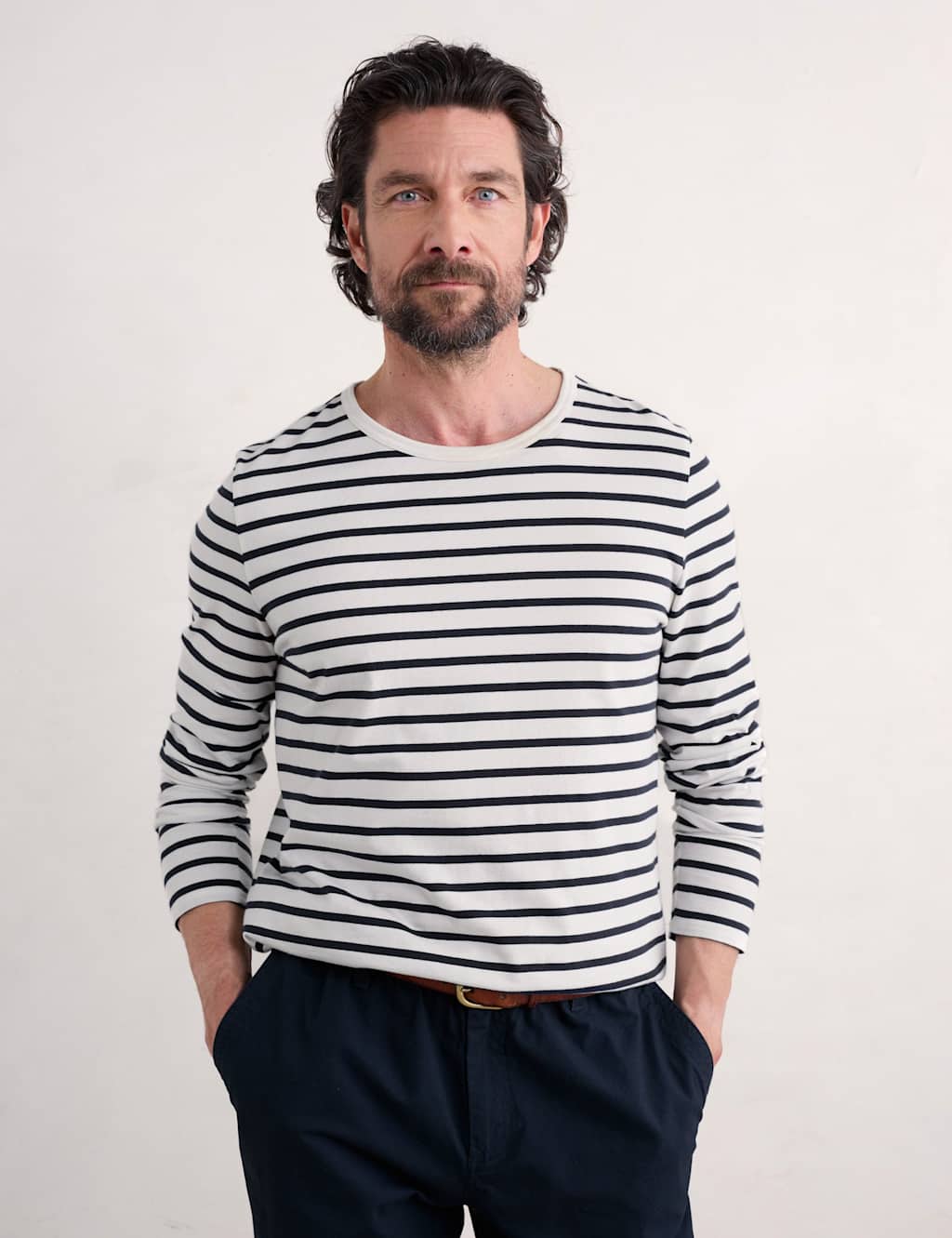 Seasalt Cornwall Men's Pure Cotton Striped Crew Neck Top - M - White Mix - Available at M&S