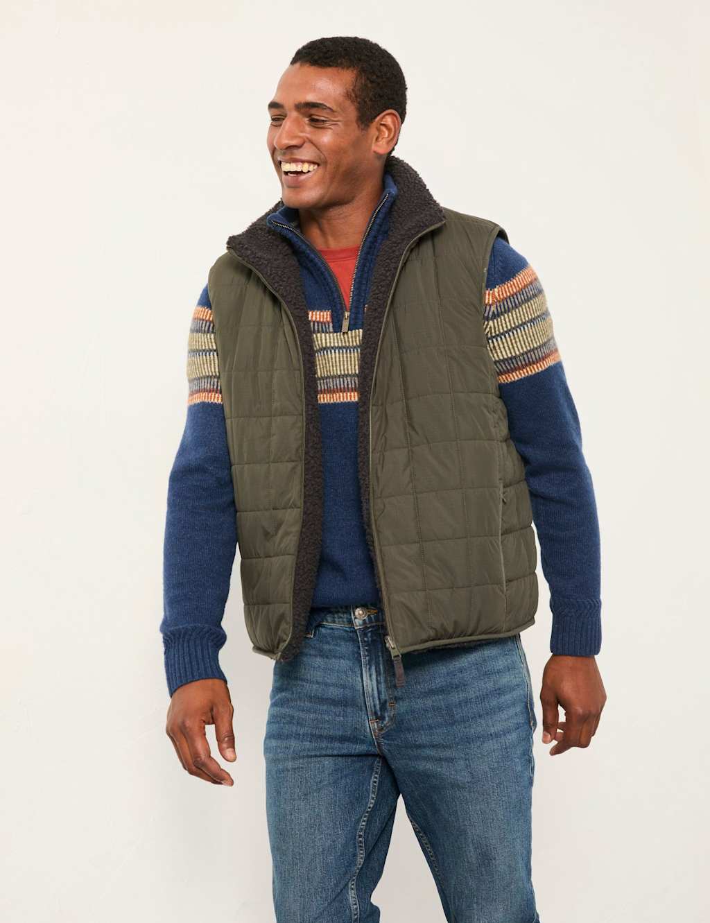 FatFace 2 in 1 Reversible Gilet Khaki Mix