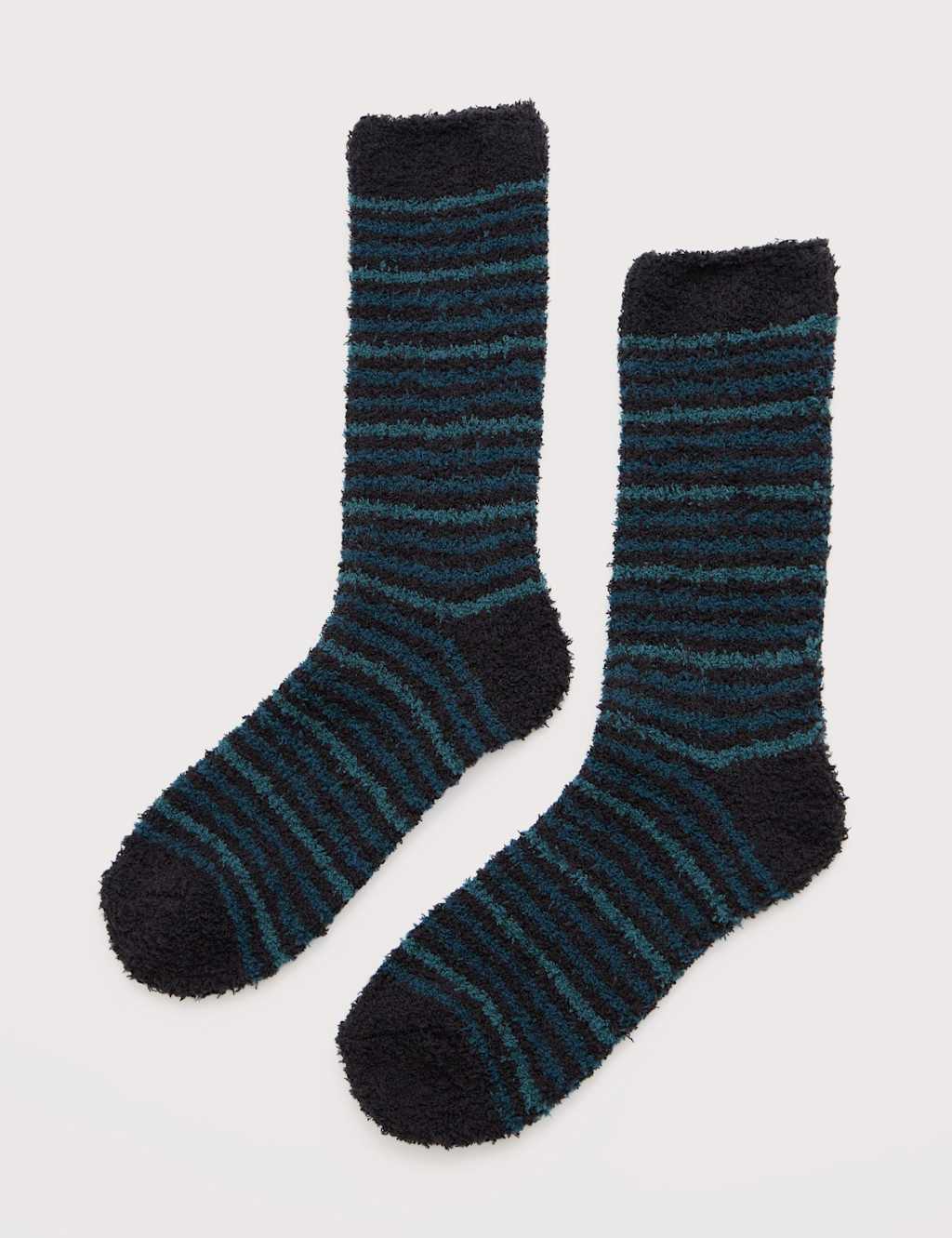Seasalt Cornwall Fluffy Striped Socks Teal Mix