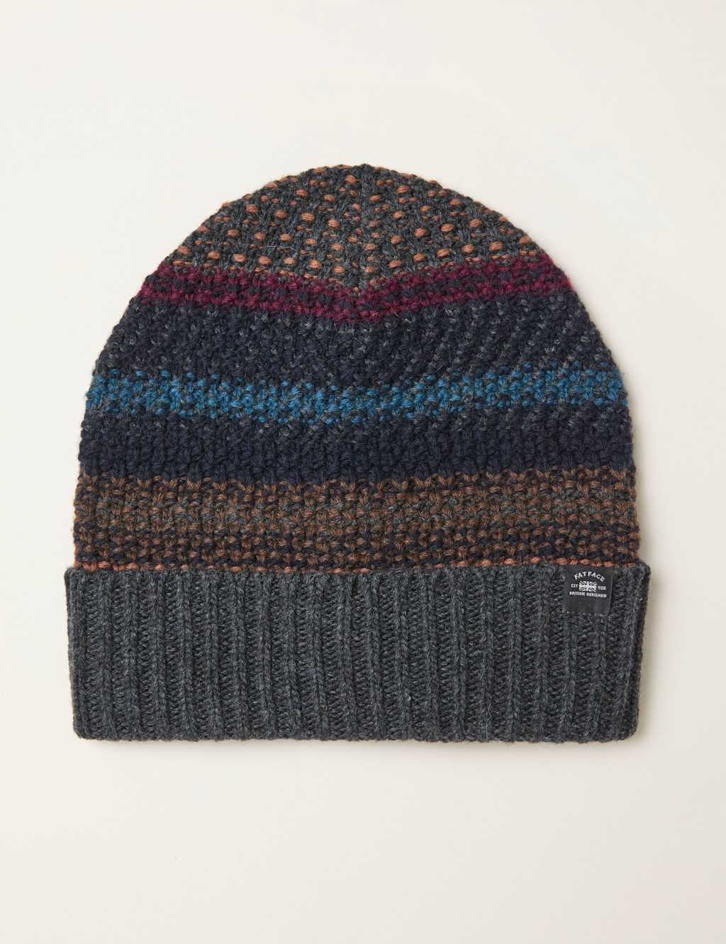FatFace Textured Knitted Beanie Hat Multi