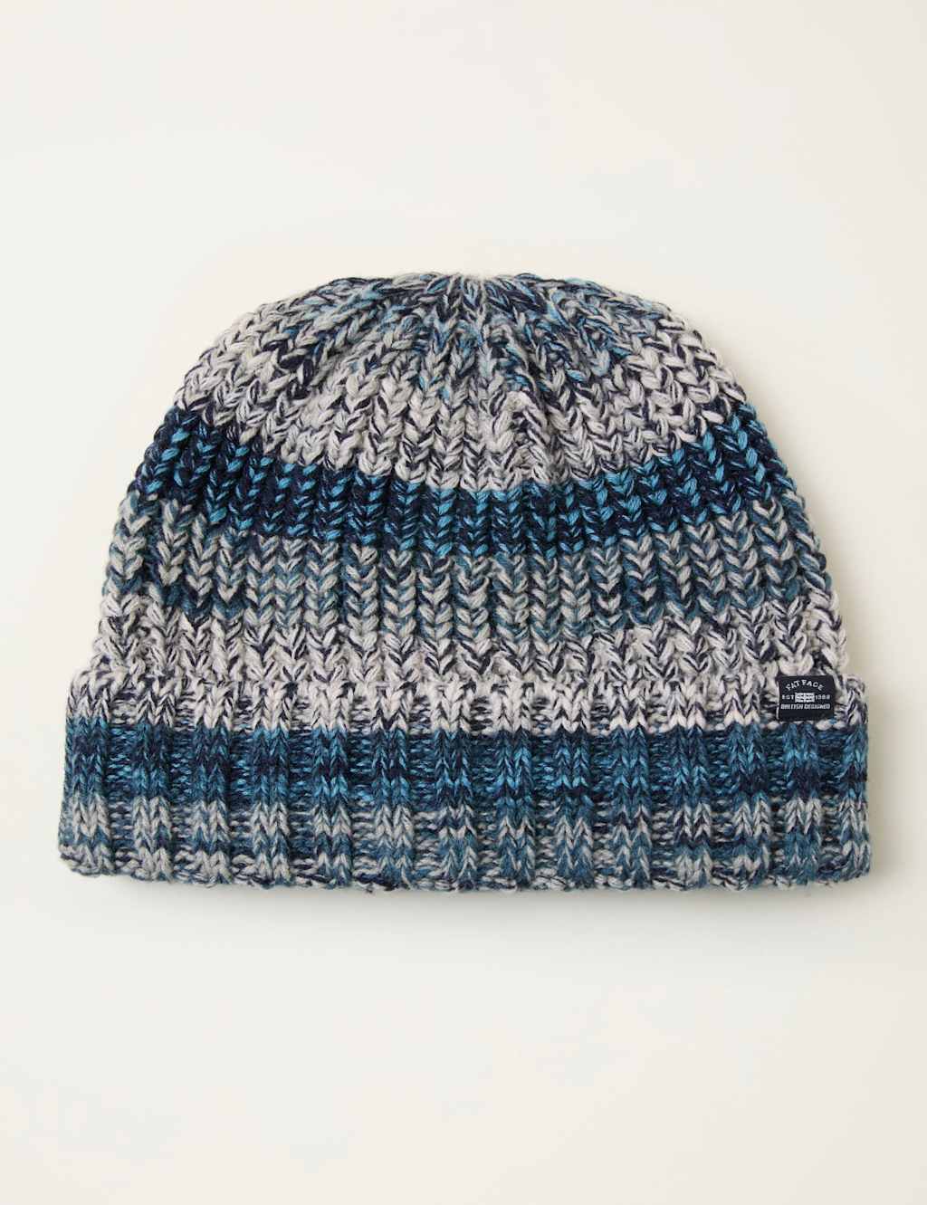 FatFace Knitted Beanie Hat Blue Mix