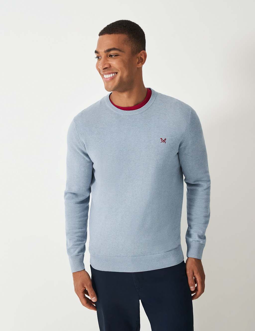 Crew Clothing Pure Cotton Crew Neck Jumper Light Blue