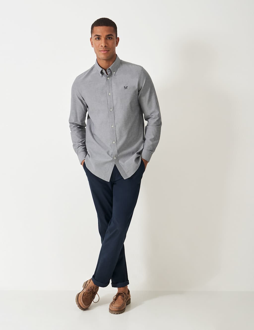 Crew Clothing Regular Fit Pure Cotton Oxford Shirt Charcoal