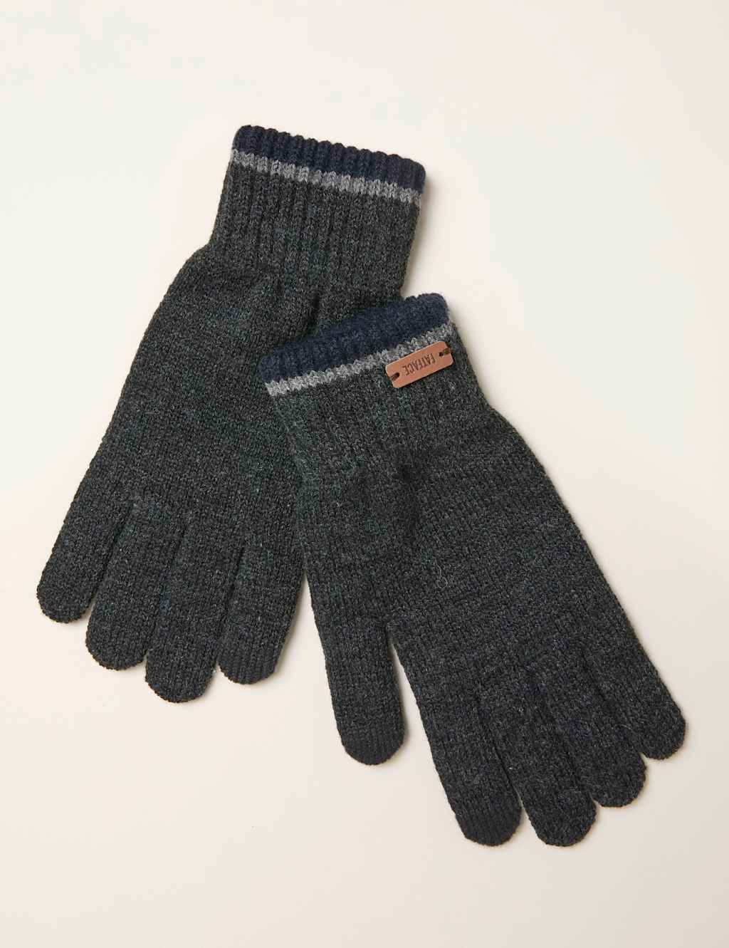 FatFace Striped Touch Screen Knitted Gloves Charcoal Mix