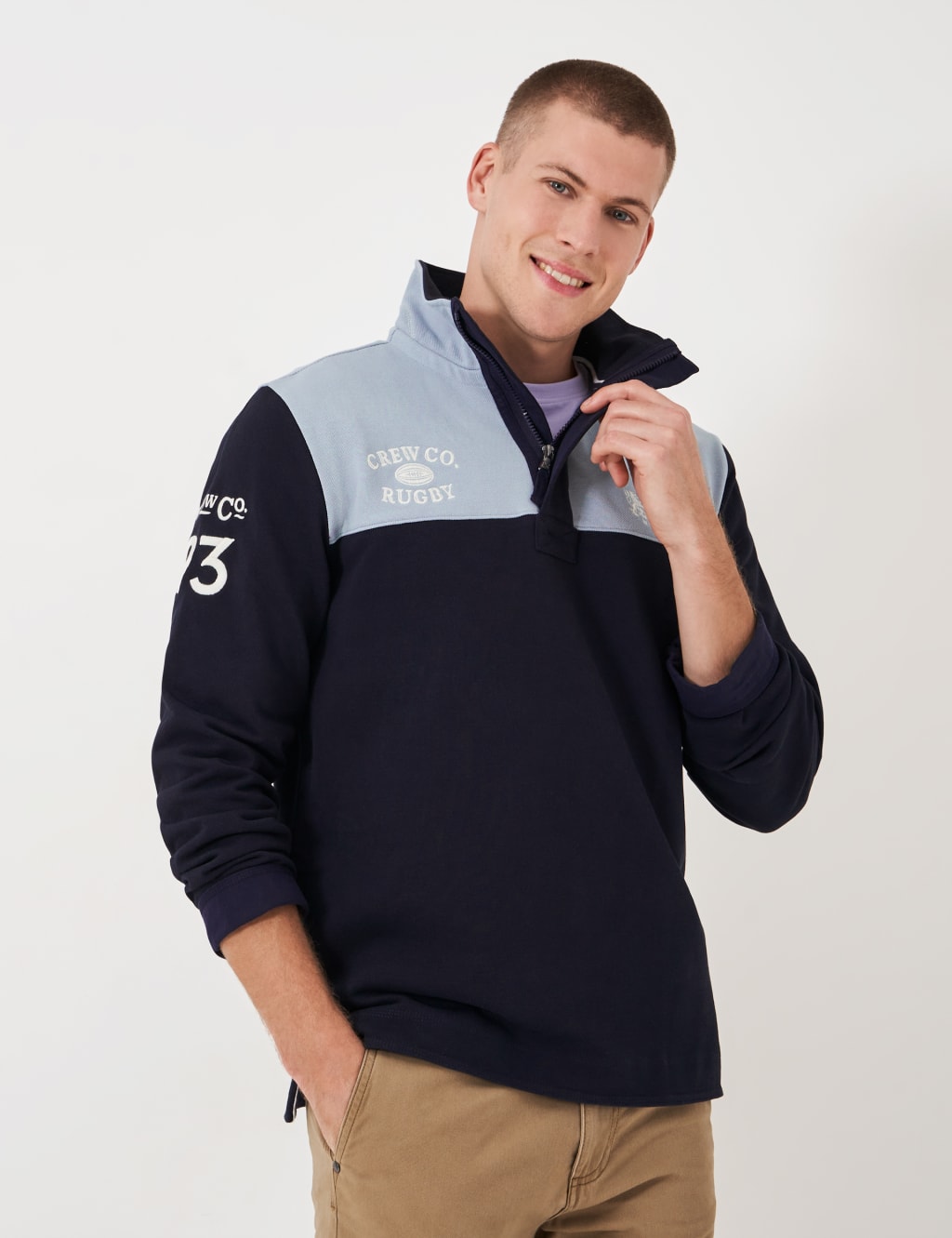 Cotton Rich Colour Block Half Zip Sweatshirt