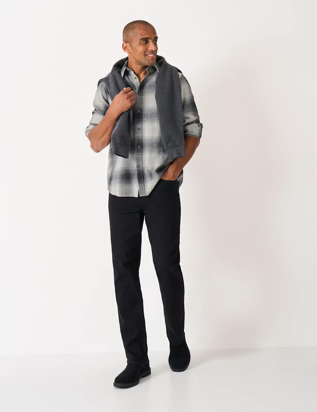 Crew Clothing Men's Regular Fit Pure Cotton Check Flannel Shirt - 2XL - Medium Grey - Available at M&S