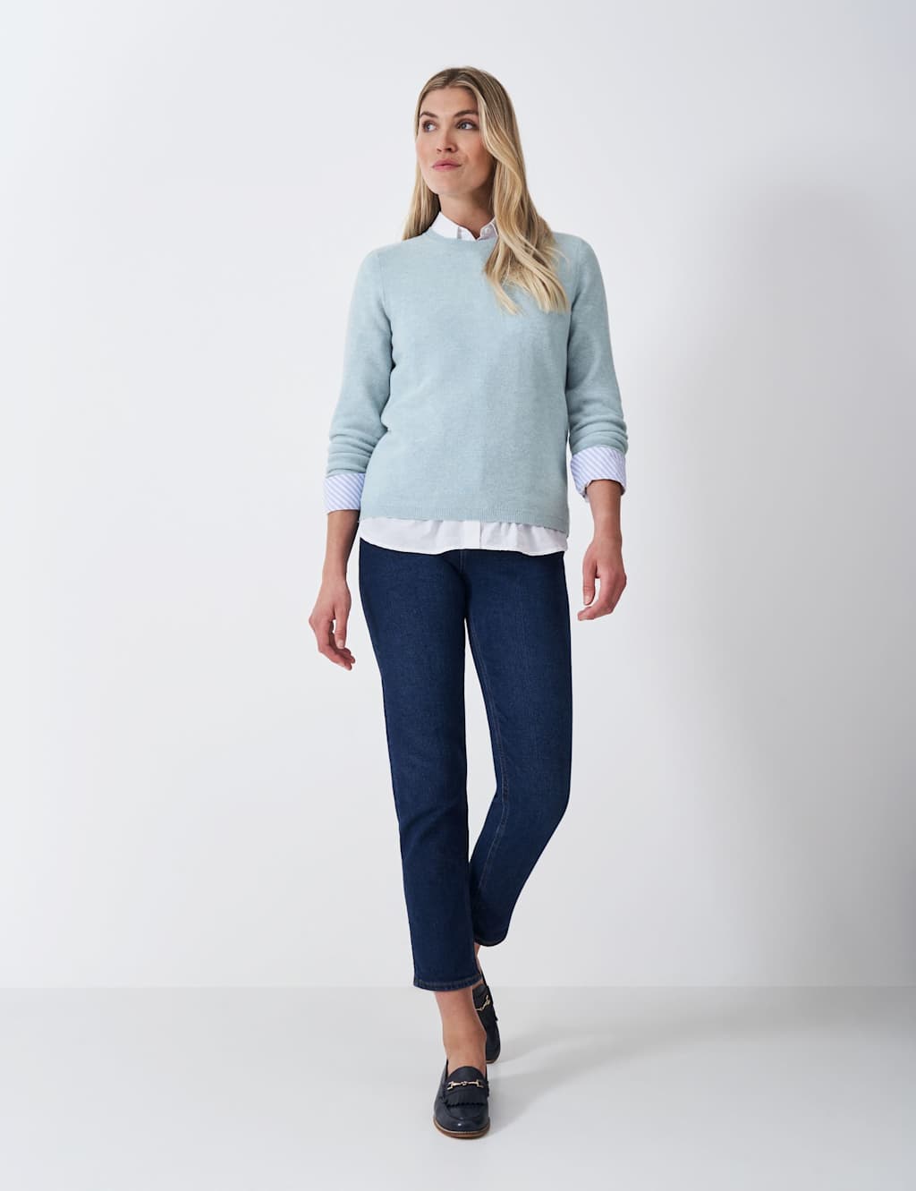 Crew Clothing Merino Wool Rich Crew Neck Jumper Light Blue