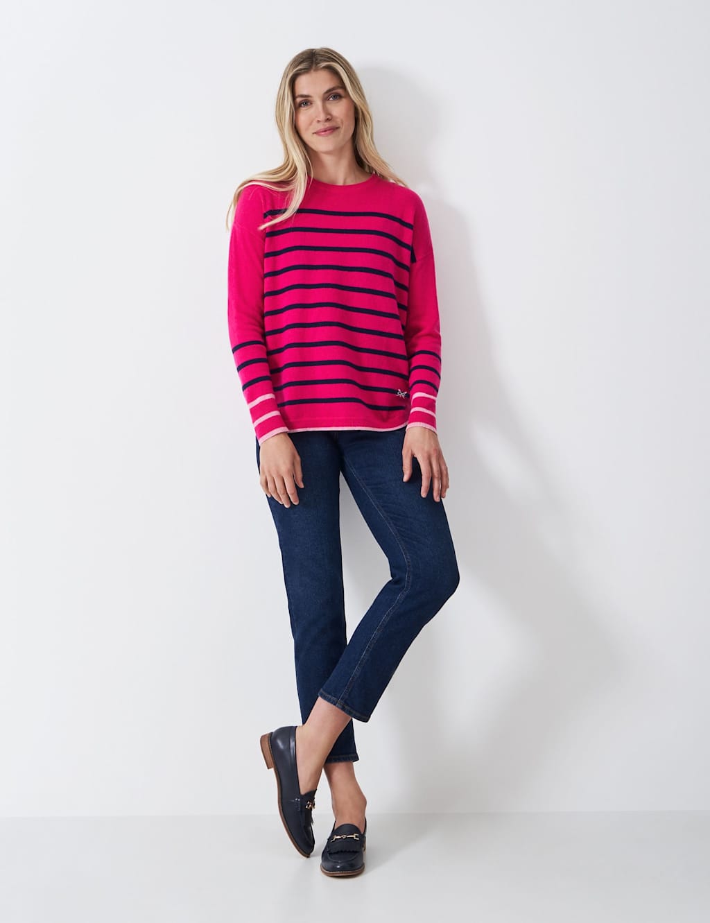 Crew Clothing Merion Wool Rich Striped Crew Neck Jumper Blush