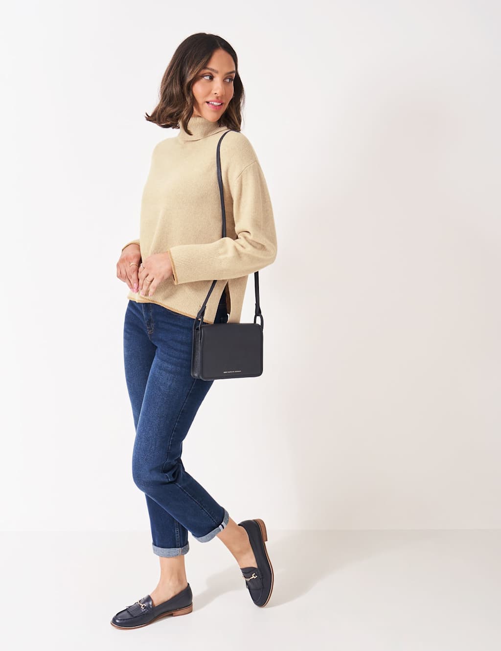 Crew Clothing Wool Rich Textured Roll Neck Jumper Oatmeal