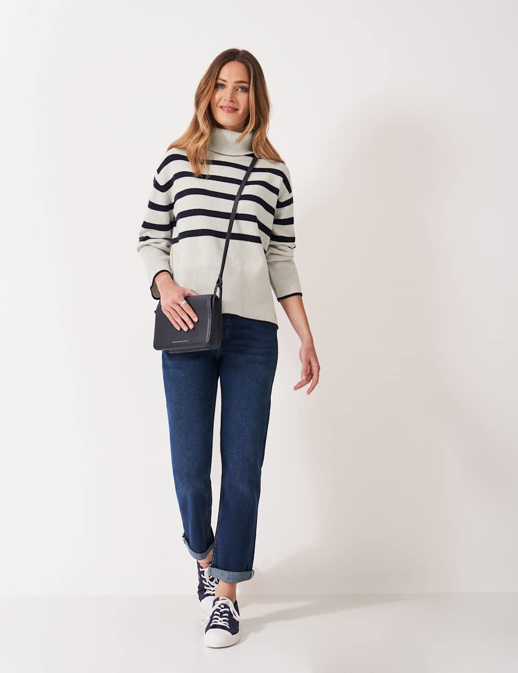 Crew Clothing Wool Rich Textured Roll Neck Jumper Grey Mix