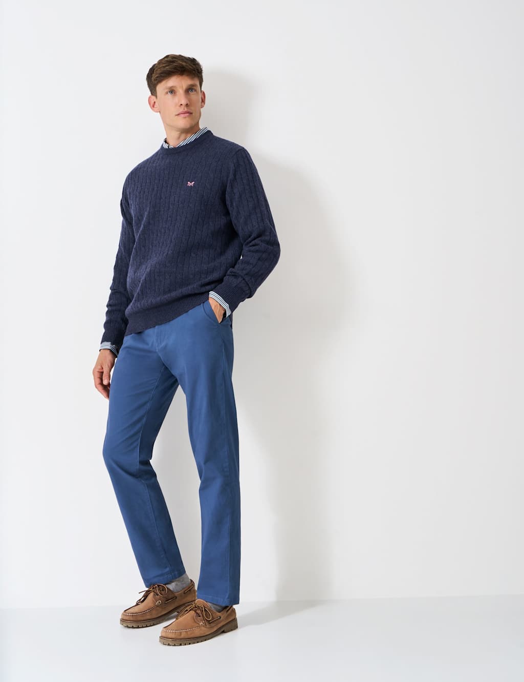 Crew Clothing Lambswool Rich Cable Crew Neck Jumper Navy