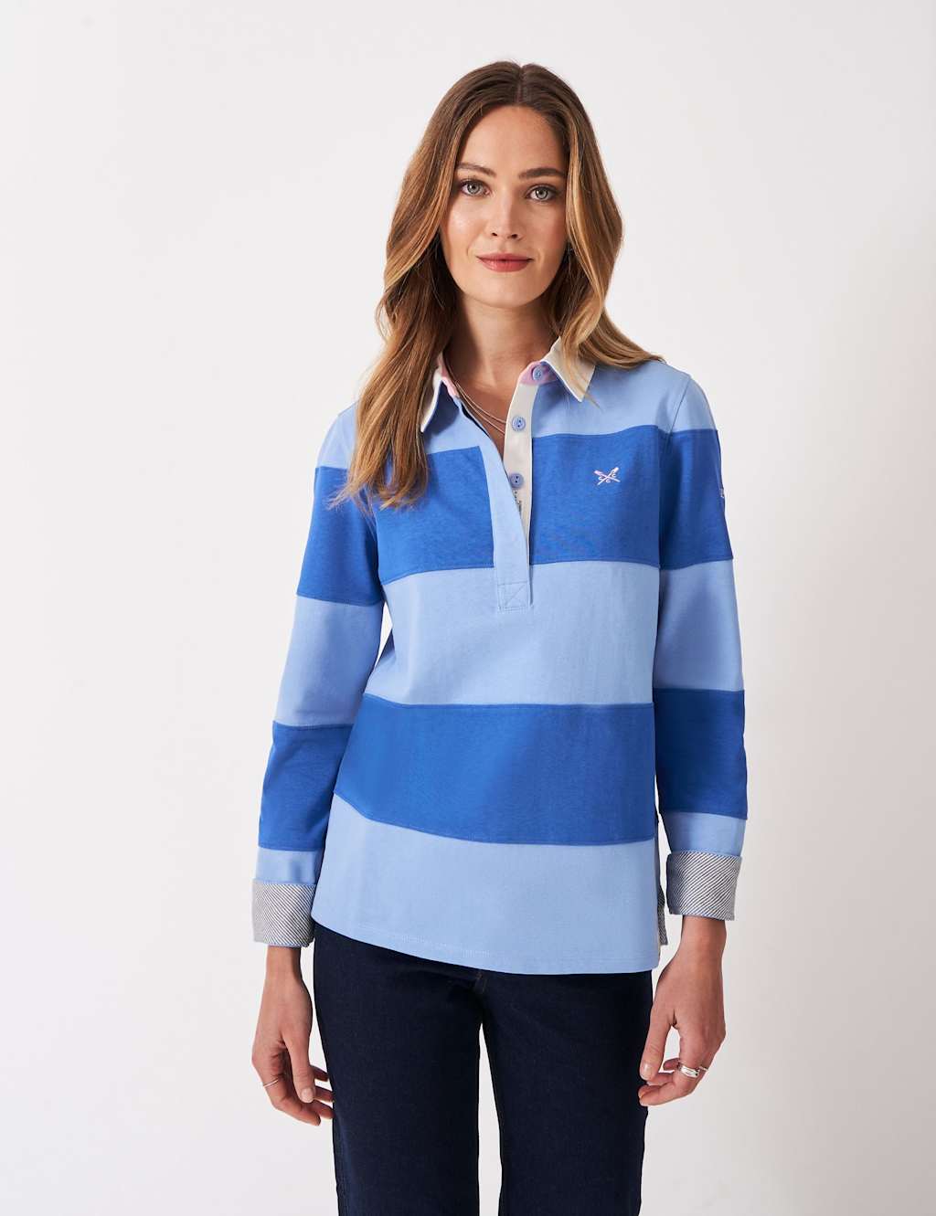 Crew Clothing Pure Cotton Striped Rugby Top Blue Mix
