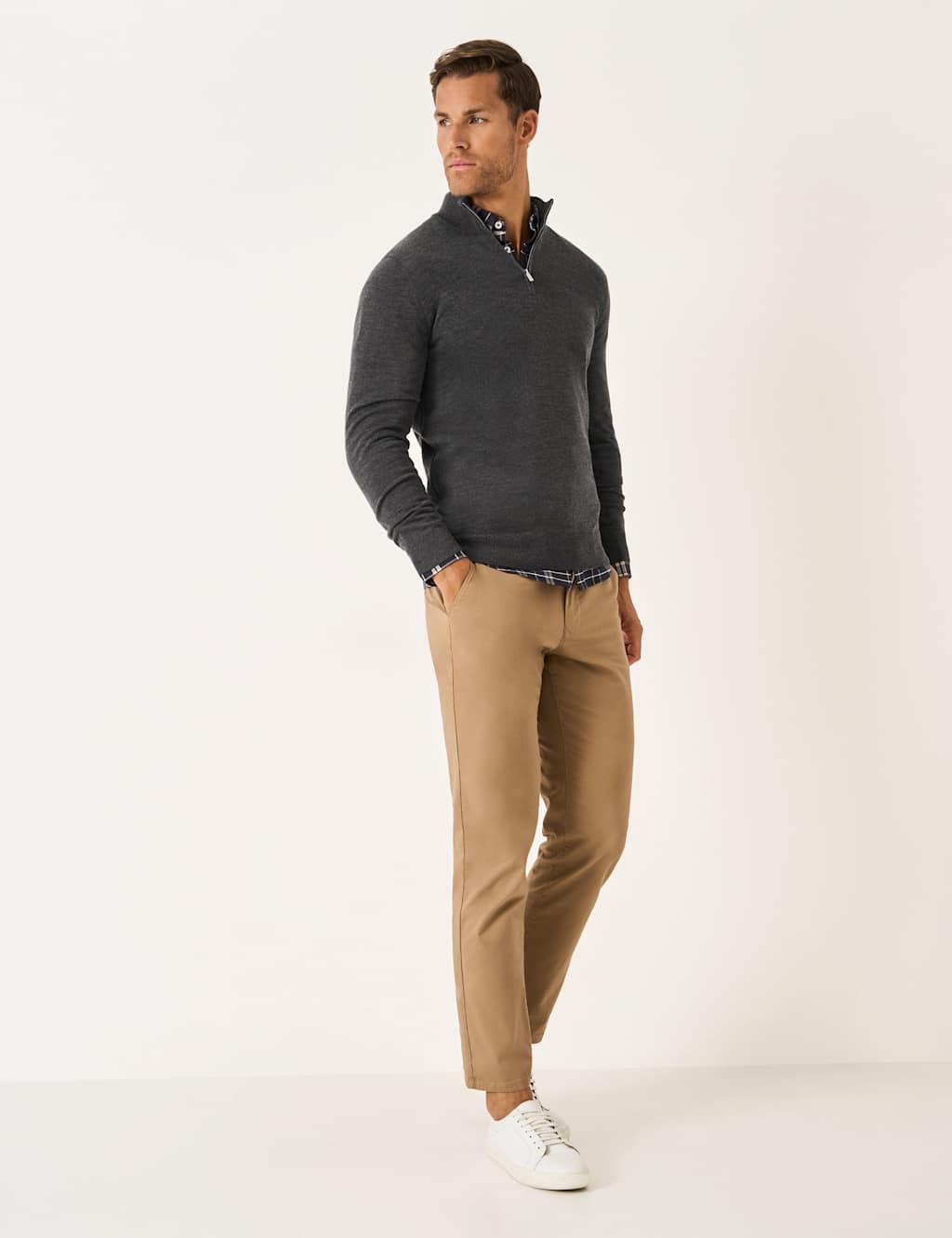 Crew Clothing Pure Merino Wool Half Zip Jumper Charcoal