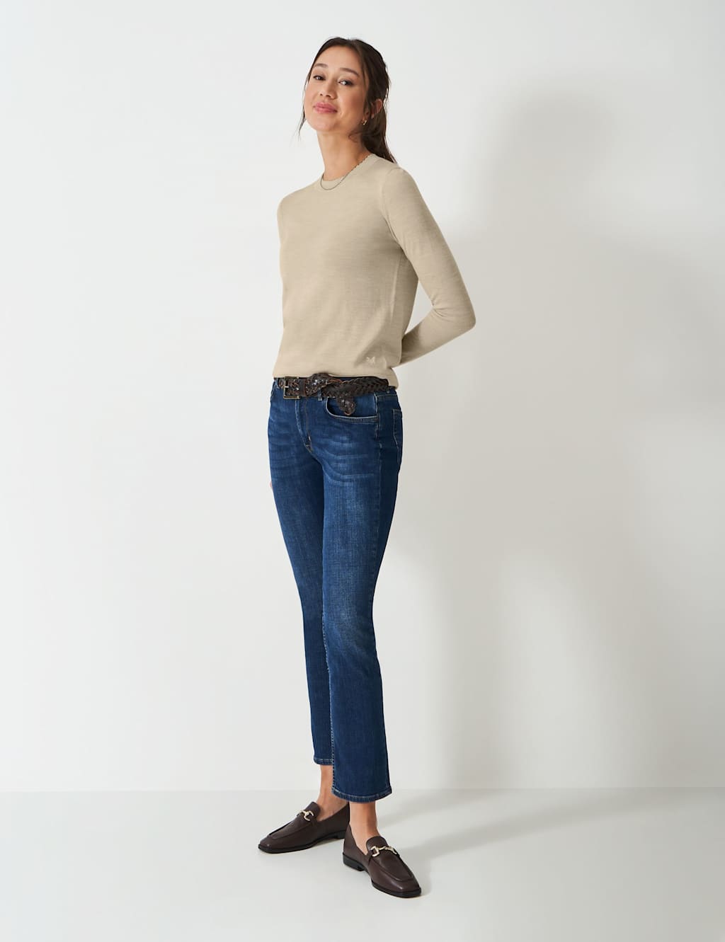 Crew Clothing Pure Merino Wool Crew Neck Jumper Oatmeal