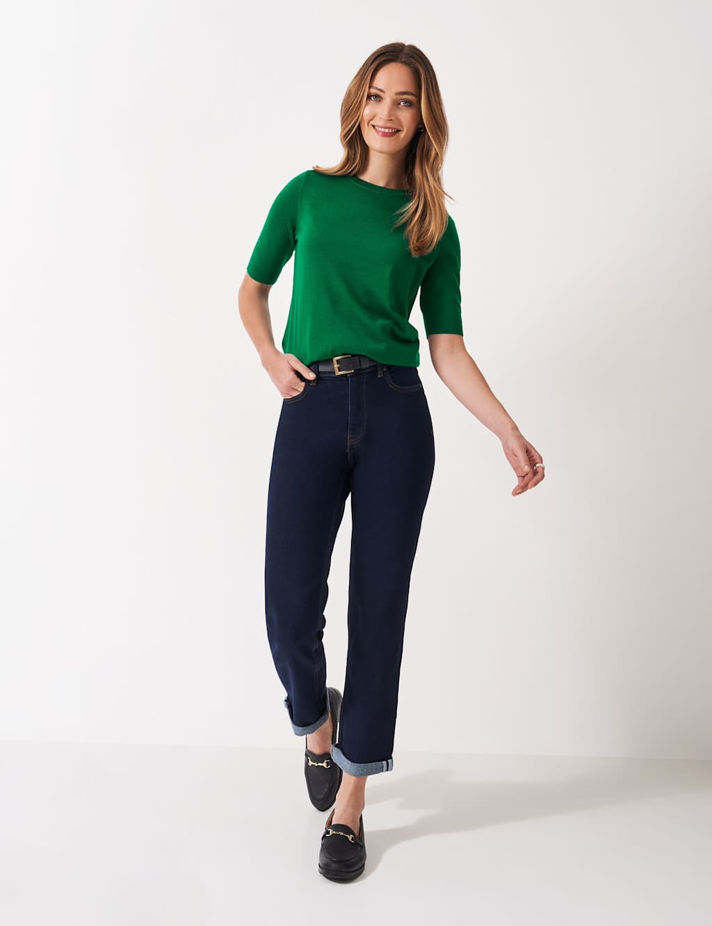 Crew Clothing Pure Merino Wool Knitted Top Dark Green